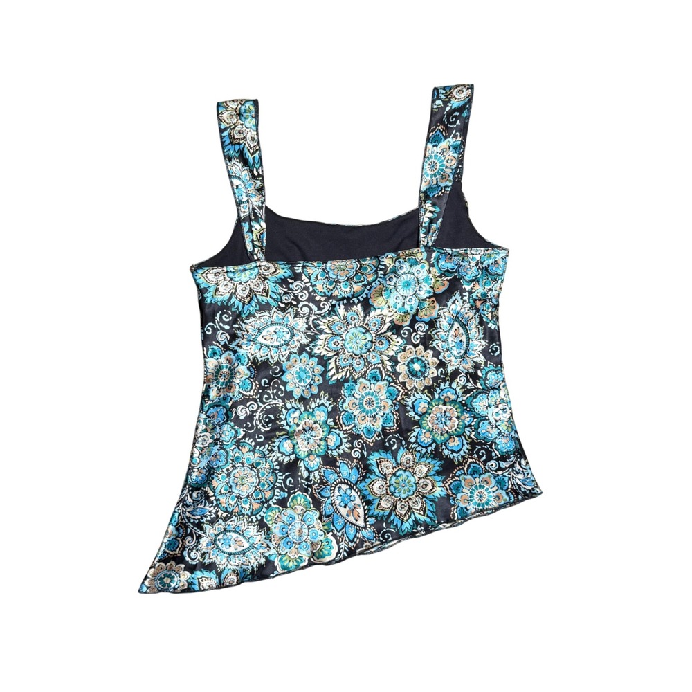 Self Esteem Womens Paisley Floral Asymmetrical Hem Tank Top - Picture 2 of 7